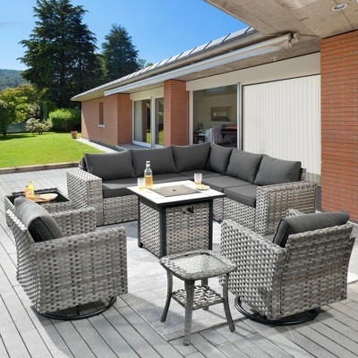 XIZZI Premium Outdoor Swivel Chair Sofa Set in 7 Colors, Modular Patio Seating with Swivel Chairs, Add-Ons Like Coffee Table and Fire Pit