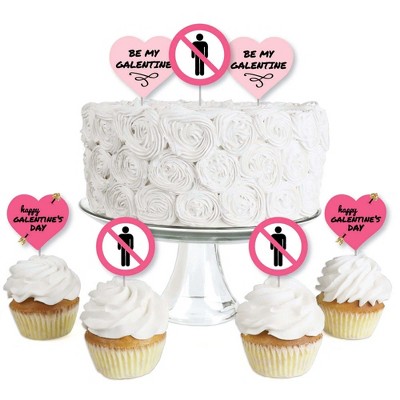 Big Dot of Happiness Be My Galentine - Dessert Cupcake Toppers - Galentine's and Valentine's Day Party Clear Treat Picks - Set of 24