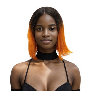 Unique Bargains Women's Straight Long Hair Wig 4x4x1in 180 Real Human Hair Orange Black 1 Pc - 1 of 4