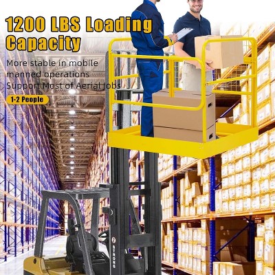 Forklift Safety Cage, 36"x36" Heavy Duty Work Platform for 1 or 2 People, 1200lbs Capacity, Foldable Storage, Safety Features, Universal Wheels