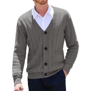COOFANDY Men's Cardigan Sweater Cable Knit V Neck Button up Sweaters Ribbed Cardigan Sweater with Pockets - 1 of 4