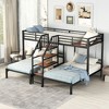 Okak Twin over Twin-Twin Triple Loft Bunk Bed with Storage Shelves Staircase Metal Frame Bed with Safety Full-Length Guardrail for Teens Kids, Black - 2 of 4