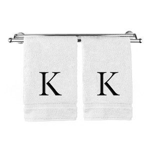 BC BARE COTTON Monogrammed Hand Towel, 100% Turkish Cotton - Set of 2 - White - Black Block - 1 of 4