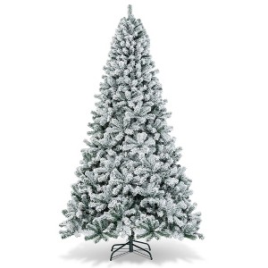 Costway 6/7.5/9 ft Snow Flocked Hinged Artificial Christmas Tree Unlit Metal - 1 of 4