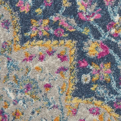 Blue and Pink Floral Synthetic 8' x 10' Reversible Rug