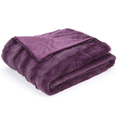Luxurious Purple Faux Fur Reversible Throw Blanket