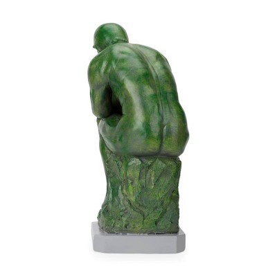 Green Resin Thinker Statue with Solar Spotlight