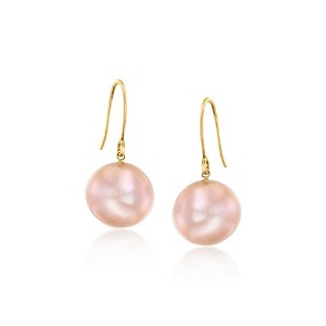 Ross-Simons 11-12mm Pink Cultured Pearl Drop Earrings in 14kt Yellow Gold - 1 of 3