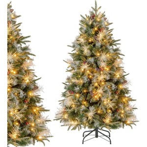 Tangkula Pre-Lit Artificial Christmas Tree w/ 1072 PE & PVC & PET Branch Tips - 1 of 4