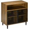 HOMCOM Industrial Kitchen Storage Cabinet, Sideboard Floor Accent Cabinet with Metal Doors and Adjustable Shelves for Living Room, Dark Wood Grain - 4 of 4