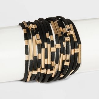 Simulated Leather and Tube Slider Magnetic Multi-Strand Bracelet - Universal Thread™ Black