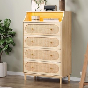 VINGLI 4 Drawer Rattan Dresser, Chest of Drawers, Boho Dresser for Bedroom, Wood Storage Chest of Drawers - 1 of 4