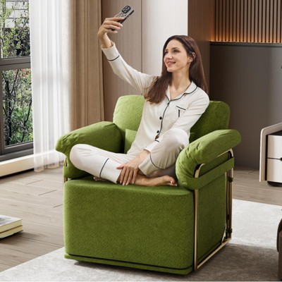 KWPZQEB 360° Swivel Sofa Chair, Modern Accent Chair Comfy Armchair with Pillows & Gold Metal Legs, Upholstered Reading Chair for Living Room