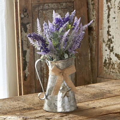 Lakeside Galvanized Metal Country Milk Can with Faux Wildflower Arrangement