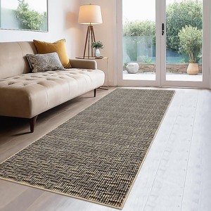 Acekool 5x7 Washable Area Rug, Modern Farmhouse Geometric, Non-Slip, Soft Low Pile, Easy Care Neutral Carpet for Living Room, Bedroom,  Light Brown - 1 of 4