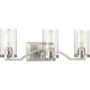 Progress Lighting Lassiter 3-Light Wall Light, Brushed Nickel, Clear Glass Shades - 1 of 3