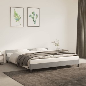 vidaXL Bed Frame with Headboard Light Gray 72 in.x83.9 in. California King Velvet - 1 of 4