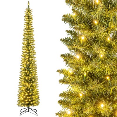 Costway 5/6/7/99 FT Pre-Lit Pencil Christmas Tree with 400 LED Lights & 699 Branch Tips Party