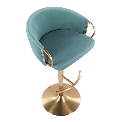 Claire Gold Metal and Light Blue Velvet Adjustable Swivel Barstool Set