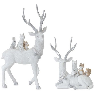 Winter Deer with Woodland Friends Figurine (Set of 2)