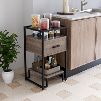 Light Brown and Black Glass Top Nightstand Set with Storage Drawer