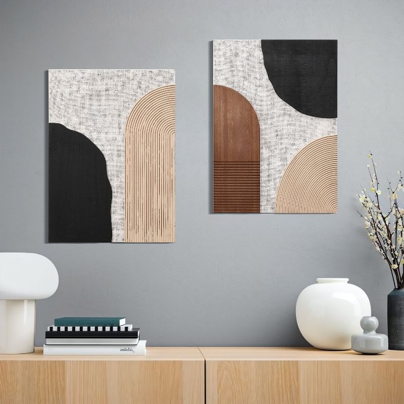 LuxenHome 2-Pc Earth Tone Abstract Rectangular Wood Wall Decor Set Multicolored, 3 of 8