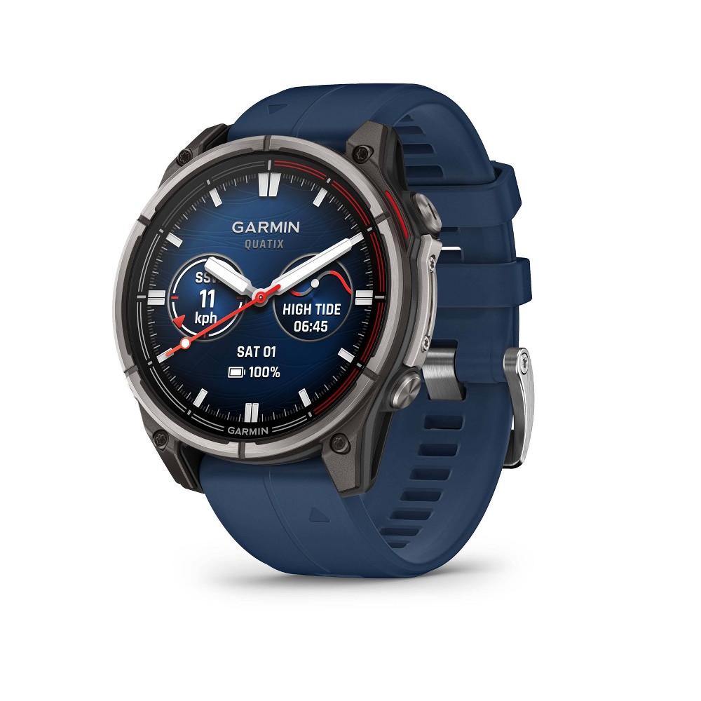 Garmin Quatix 8 AMOLED 47mm Sapphire Titanium Bezel Smartwatch with Captain Blue Silicone Band