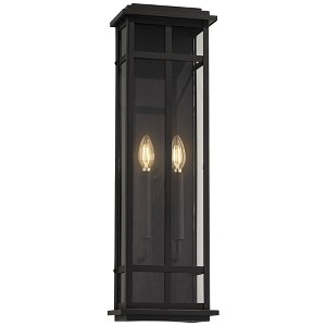 Possini Euro Design Metrix 26" High Farmhouse Rustic Rectangular Outdoor Wall Light Fixture Mount Porch House Exterior 2-Light Black Clear Glass Shade - 1 of 4