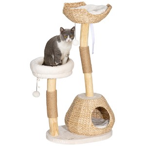 PawHut Cat Tree for Indoor Cats, 41" Cat Tower with Wooden Cat Scratching Posts, Cat Condo, Cat Beds & Toy Balls, Cream White - 1 of 4