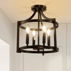 DORESshop 4-Light Matte Black Drum Pendant Light with Metal Shades E12 for Dining Room and Kitchen Lighting (Bulbs No Included) - 1 of 4