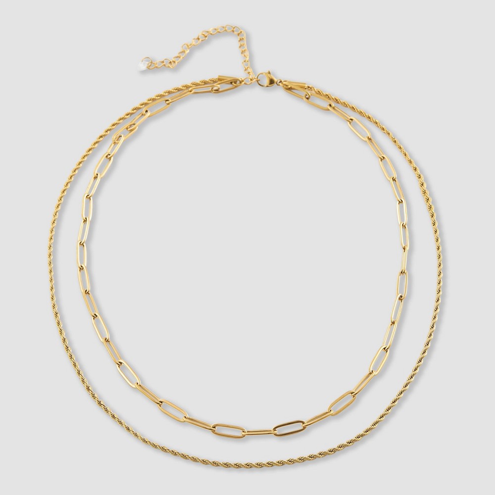Layered Link Water Resistant Metallic Chain Necklace - A New Day™ Gold