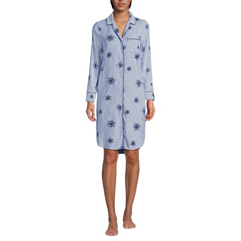 Lands End Women s Drapey Flannel Long Sleeve Button Down Knee Length Sleepshirt Nightgown Target