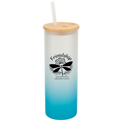 Elanze Designs Friendship Life's Greatest Dragonfly Wrap-Around Design 25 Ounce Frosted Gradient Glass On-The-Go Coffee Travel Skinny Tumbler Mug Cup,