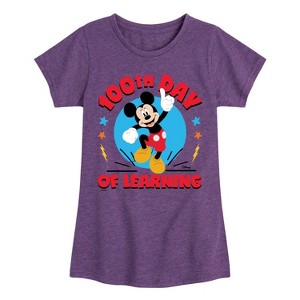 Girls' - Disney - 100th Day of Learning Mickey Mouse Fitted Short Sleeve Graphic T-Shirt - 1 of 4