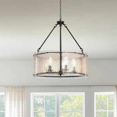 DORESshop 5-Light Black Drum Chandelier Pendant Light with Glass Shade and E12 Base for Dining Room, No Bulbs Included