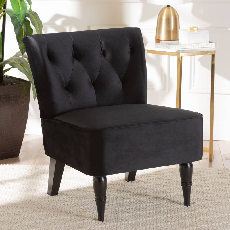 Harmon Velvet Fabric Upholstered and Wood Accent Chair Black/Walnut Brown - Baxton Studio, 1 of 12