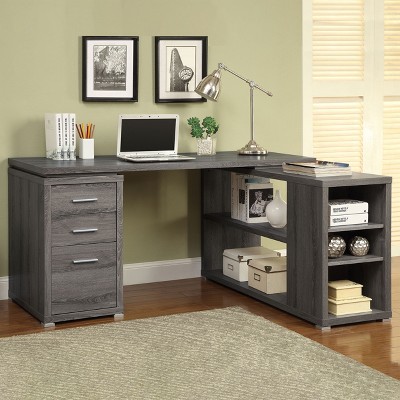 Vynxaria 1pc Transitional 60-inch 3-drawer L-shape Computer Desk Multiple Storage Two Drawers Built-in File Cabinet Home Office