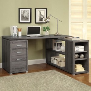Vynxaria 1pc Transitional 60-inch 3-drawer L-shape Computer Desk Multiple Storage Two Drawers Built-in File Cabinet Home Office - 1 of 4
