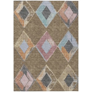 Brown Mauve And Charcoal Geometric Washable Indoor Outdoor Area Rug - 1 of 4