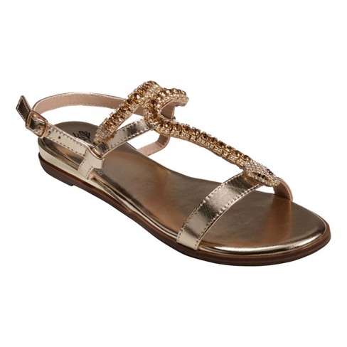 GC Shoes Lidia Gold 9 Metallic Embellished Slingback Flat Sandals