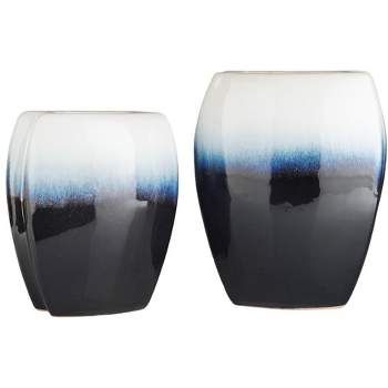Mark & Day Simeonovgrad 12"H x 7"W x 10"D, 10"H x 6"W x 8"D Modern Navy Decorative Vase Set