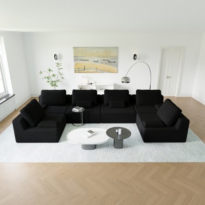 125'' Modular Convertible Compressed U-Shaped Sectional Sofas with Foam-Filled Deep Seats, Free Combination, Available in 3 Colors