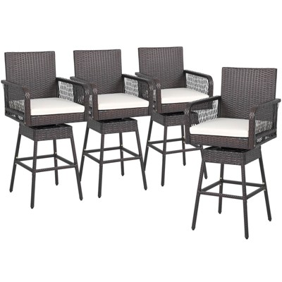 Costway 1/2/4 PCS 29" Patio 360° Swivel Bar Stool with Cross-Woven Armrests Footrest & Seat Cushion