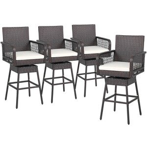 Costway 1/2/4 PCS 29" Patio 360° Swivel Bar Stool with Cross-Woven Armrests Footrest & Seat Cushion - 1 of 1