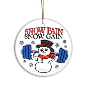 Snowman Exercise and Fitness Ornaments 2025 | Snow Pain Snow Gain, Snowman 3D Weight Lifting Christmas Ornament - 1 of 4
