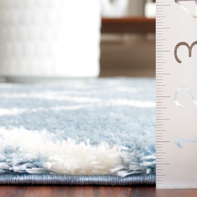 Blue and White Synthetic Shag Runner Rug 2 x 9 ft