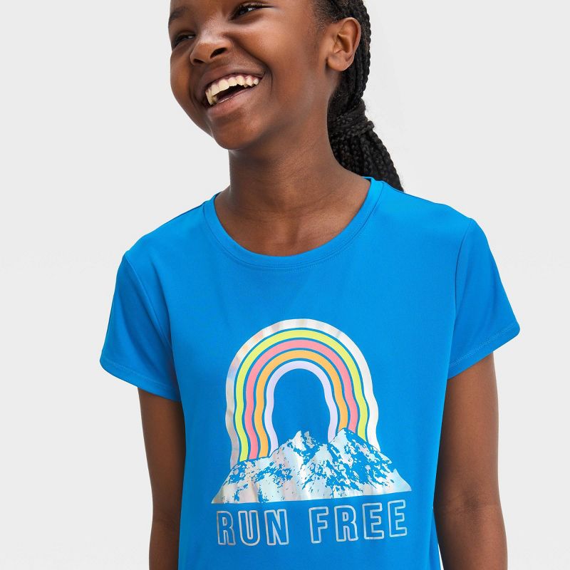 Girls&#39; Short Sleeve &#39;Run Free&#39; Graphic T-Shirt - All In Motion™ Blue, 4 of 7