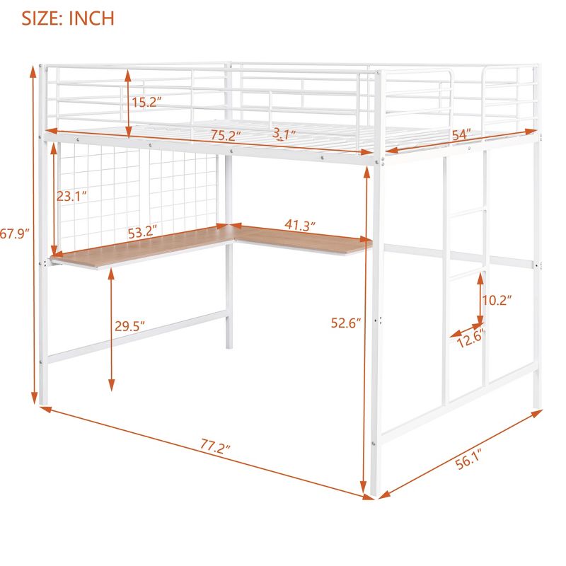 Full Size Metal Loft Bed With Desk And Grid - ModernLuxe, 4 of 10