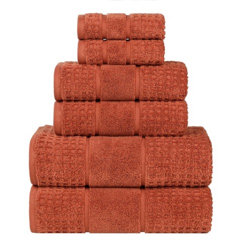Zero Twist Cotton Waffle Honeycomb Medium Weight 6 Piece Bathroom Towel ...