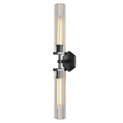 CityFurn 2-Light Modern Black Wall Sconce with Crystal Glass